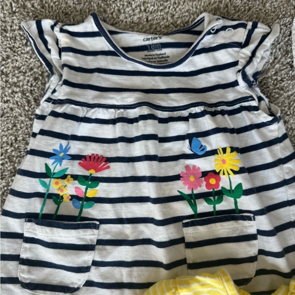 Girls Tops Bundle – Striped Floral, Eyelet White & Yellow Tee – Size 18 Months